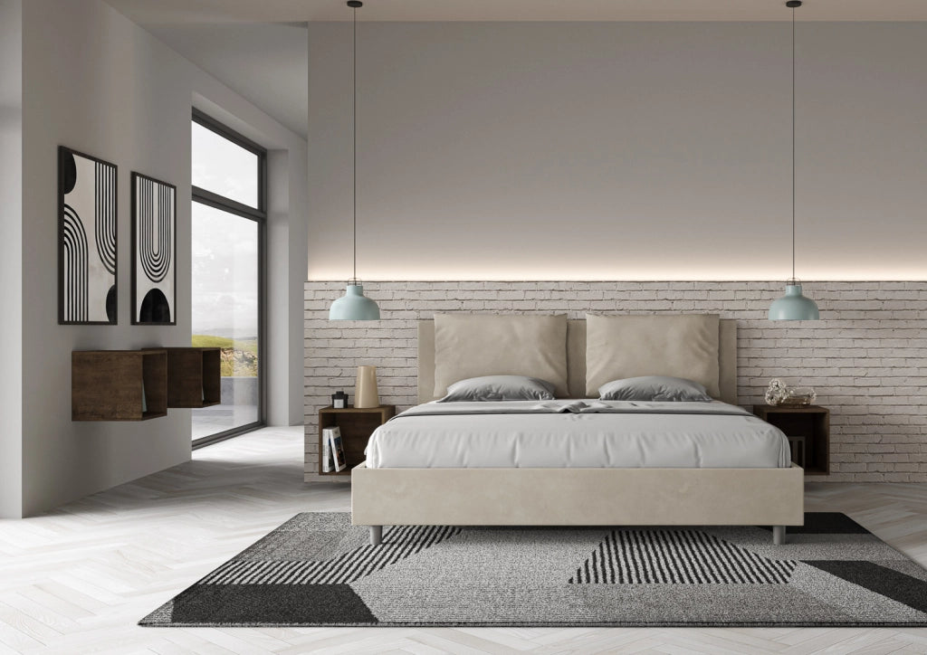 BS COM Letto senza rete imbottito 180x190 microfibra sabbia