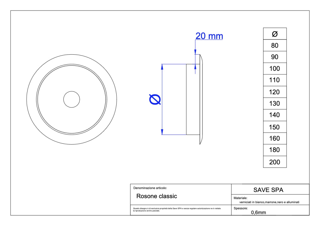 ROSONE SMALTATO 'CLASSIC' Ø 80 mm - Col. bianco - SAVE