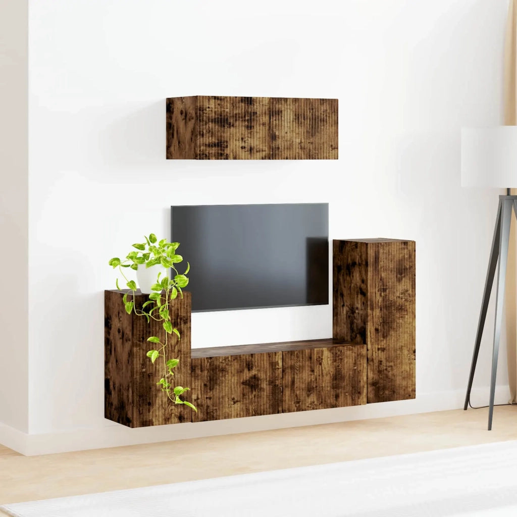 Set mobile TV 4 pcs Rovere fumé Legno multistrato 3409119