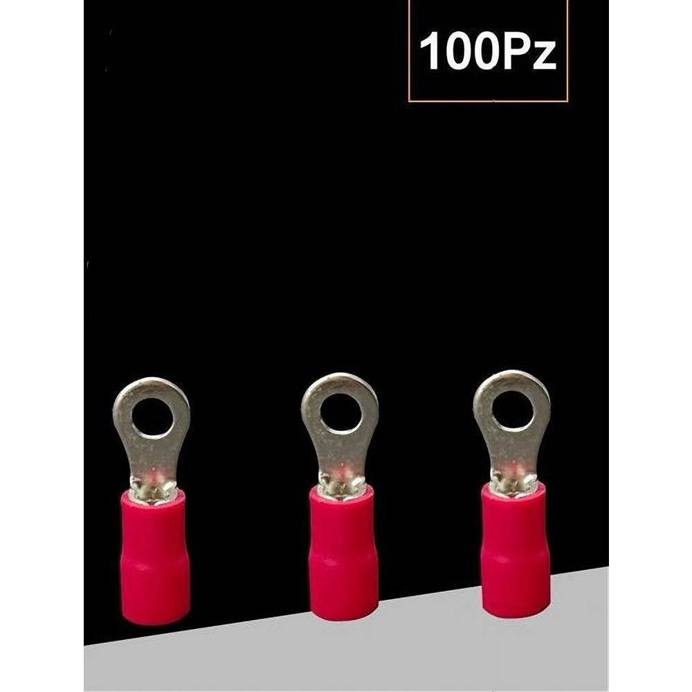 Trade Shop - Set 100pz Capicorda Terminale Ad Occhiello Isolato Per Cavi 2.5-4mm² M4 Rv3.5-4 -