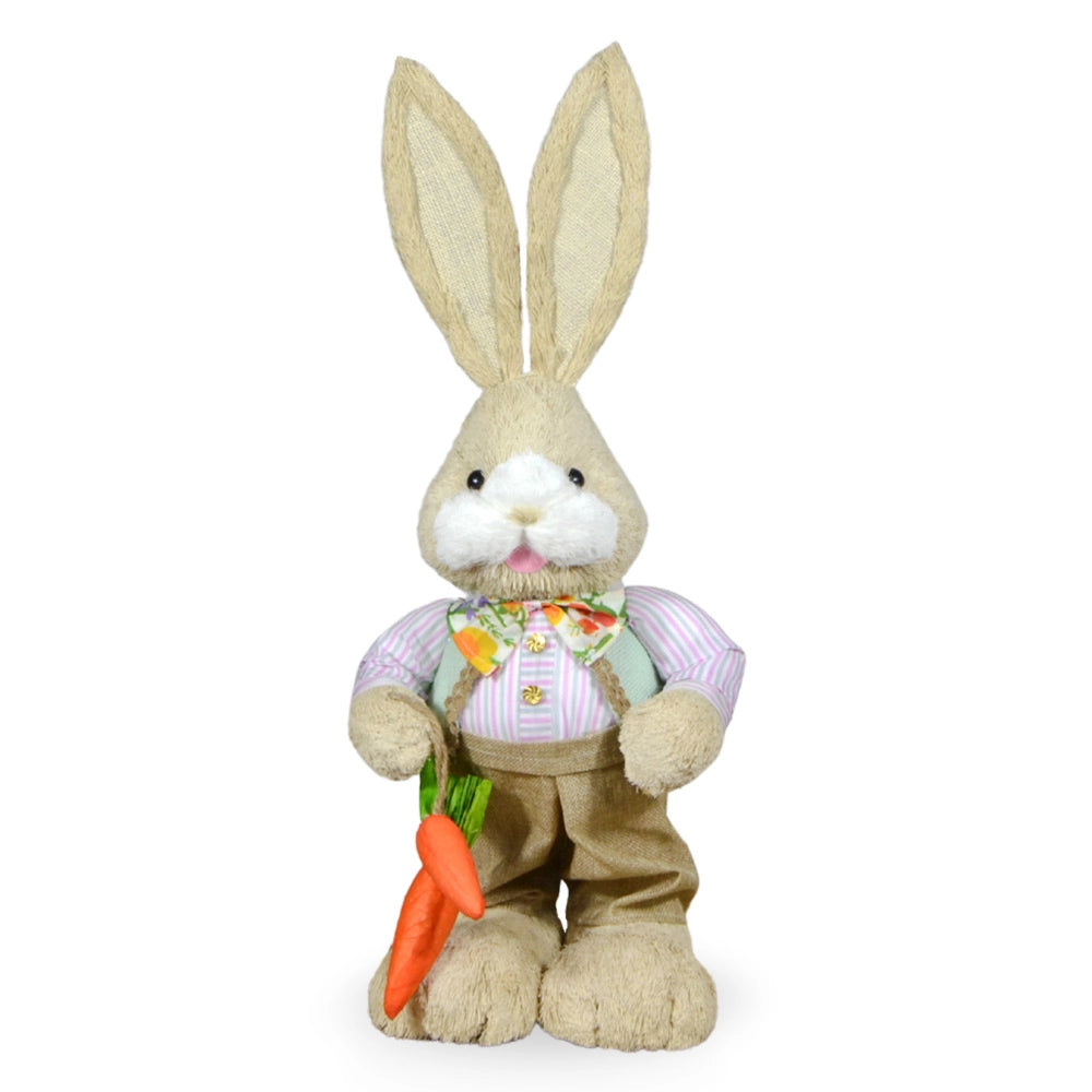 Coniglio di Campagna Decorativo Pasquale con Camicia e Carota h 65 cm