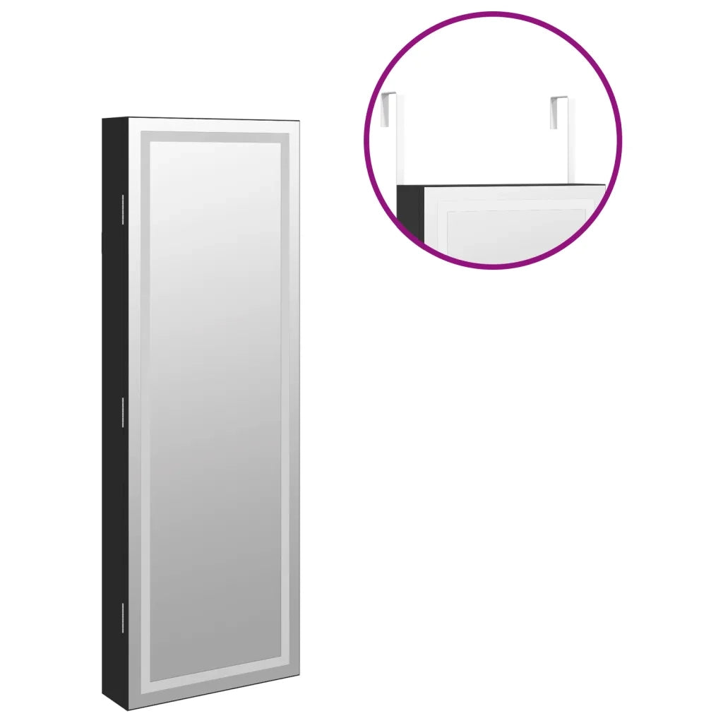 Armadio Portagioie a Specchio con Luci LED a Parete Nero CFW5378665