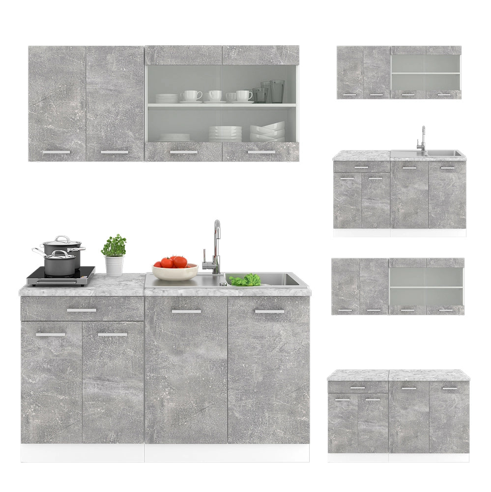 Vicco Cucina monoblocco Cemento/Bianco 140 cm , PL Antracite