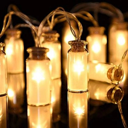 Catena 2 metri luminosa bottigline a batteria con 10 microled luce calda