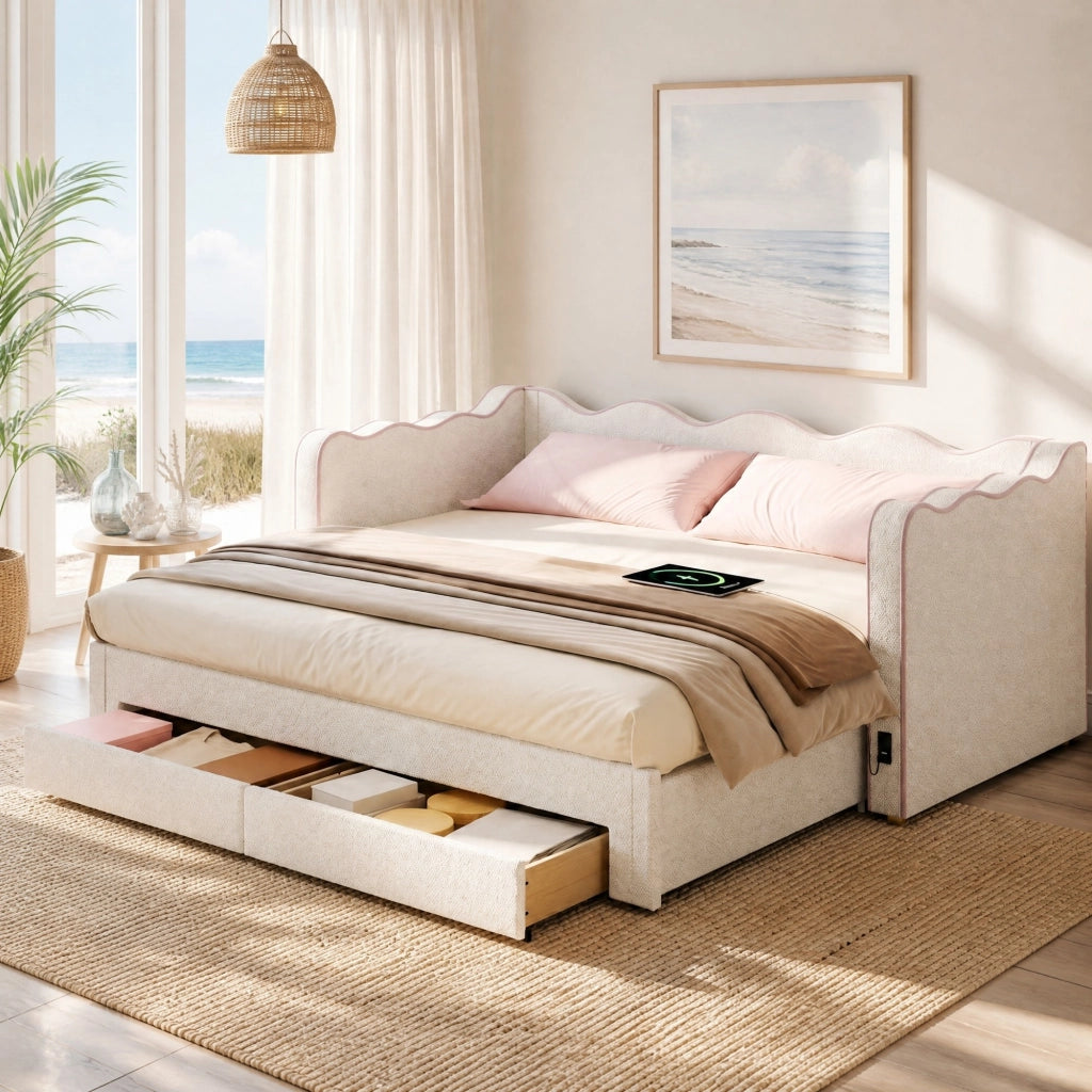 LETTO Estraibile 90x200 cm 180x200 cm Bouclé Beige