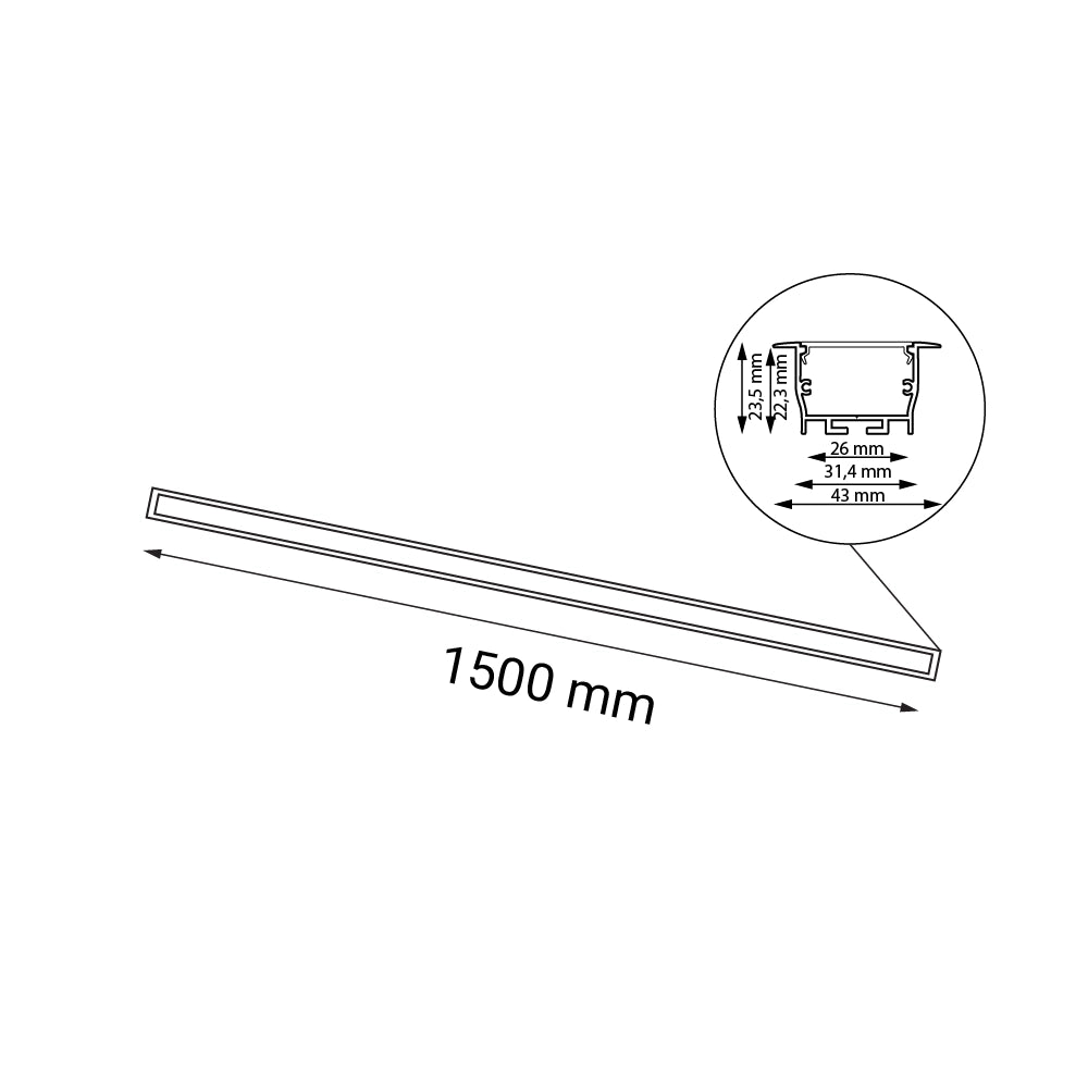 Plafoniera incasso lineare 150cm bianca LED 30W 3000K