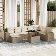 Set Divano da Giardino 9 pz con Cuscini Beige in Polyrattan