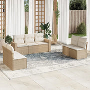 Set Divani da Giardino 7 pz con Cuscini Beige in Polyrattan 3218818