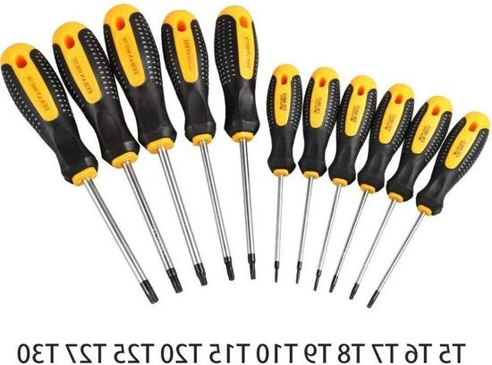 Torx Magnetico per Auto e Casa - T5-T30 Lungo Schermo Tamperproof - Giallo/Nero (Pack da 1)