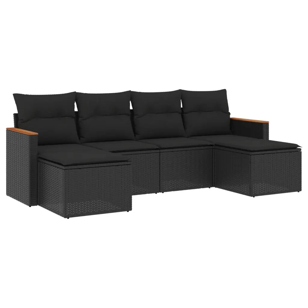 Set Divano da Giardino 6 pz con Cuscini Nero in Polyrattan 3258618