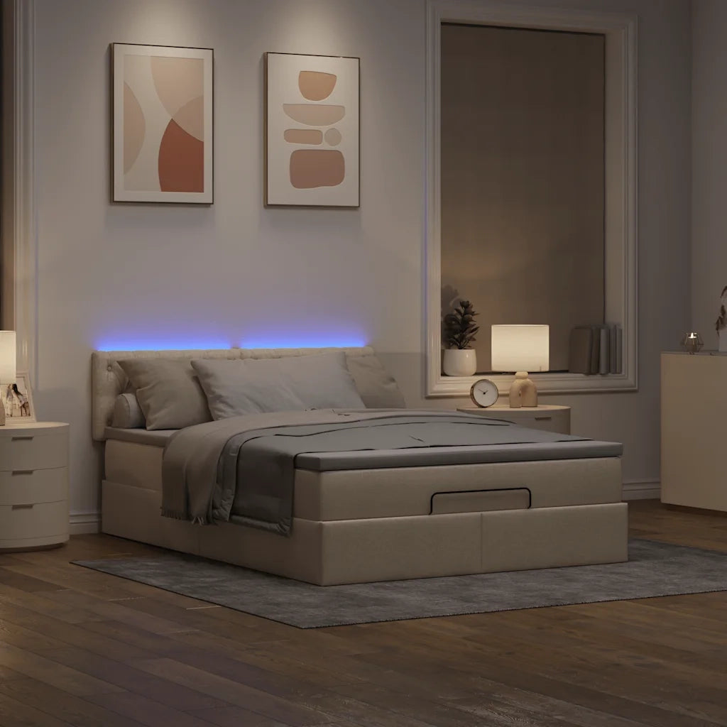 Pouf Letto con Materasso e LED Crema 140x190 cm