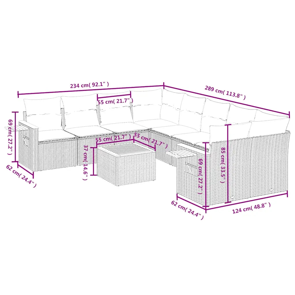 Set Divani da Giardino 9 pz con Cuscini Nero in Polyrattan 3226666