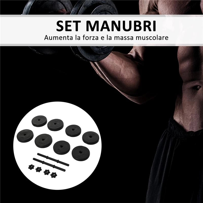 SET DI 2 MANUBRI CON 8 DISCHI PESI PER BODY BUILDING DA 20 KG