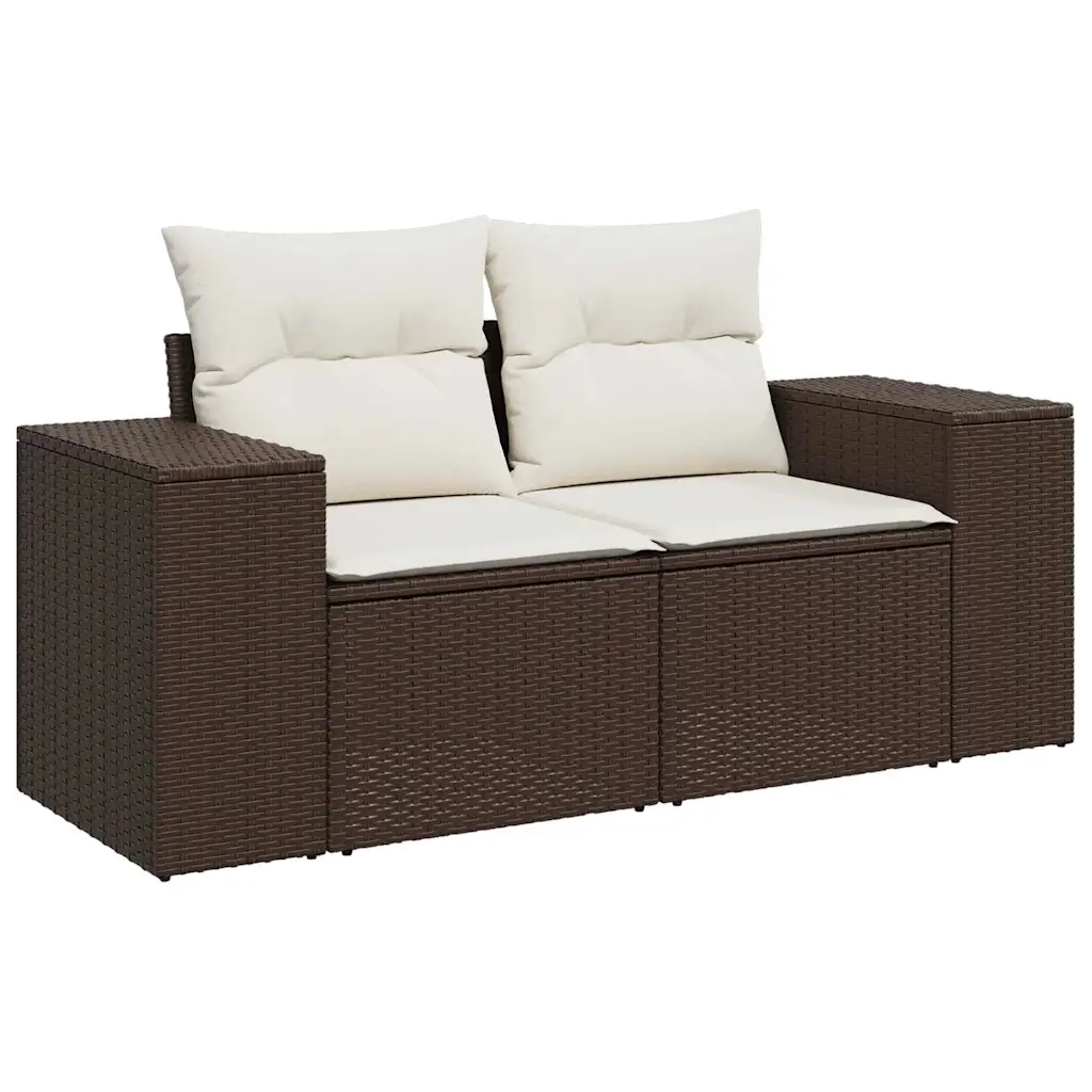 Divano da Giardino a 2 Posti con Cuscini in Polyrattan Marrone 366212