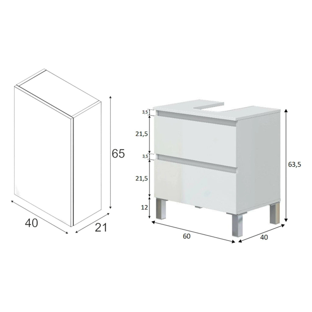 Tuscania, set Mobili Bagno Specchio Incluso, Bianco Lucido