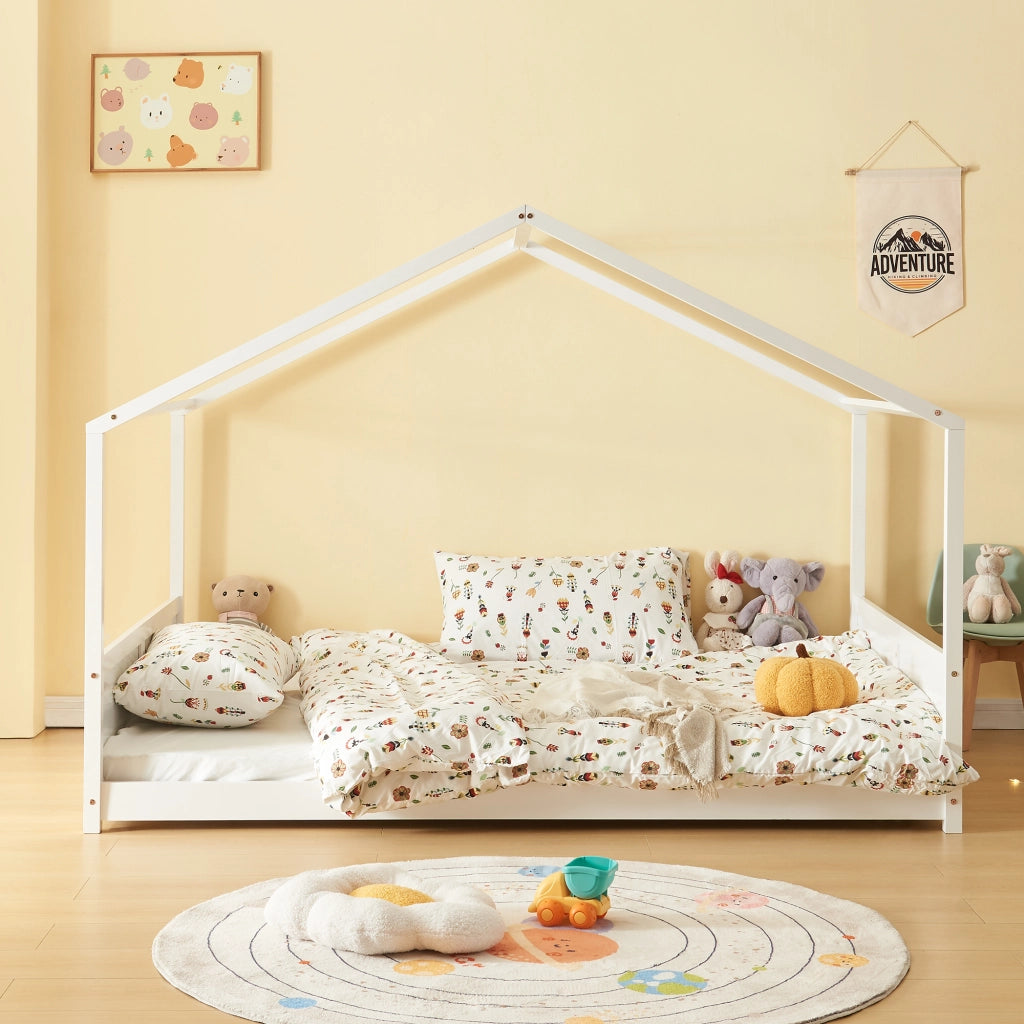 Letto per Cameretta Simo a Forma di Casetta 140 x 200 cm - Bianco [en.casa]