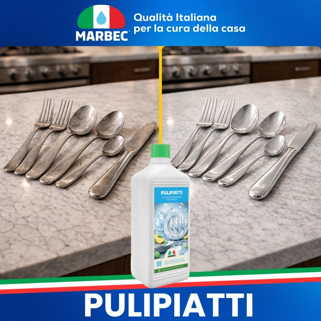 Detergente Piatti Concentrato, Sgrassa a Freddo, Risciacquo Rapido, Profumo Limone Marbec PULIPIATTI - 5LTx4Pz