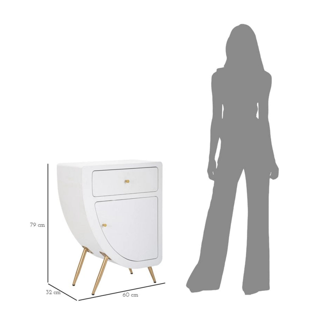 Comodino VKH16, Bianco, MDF, 60x32x79 cm