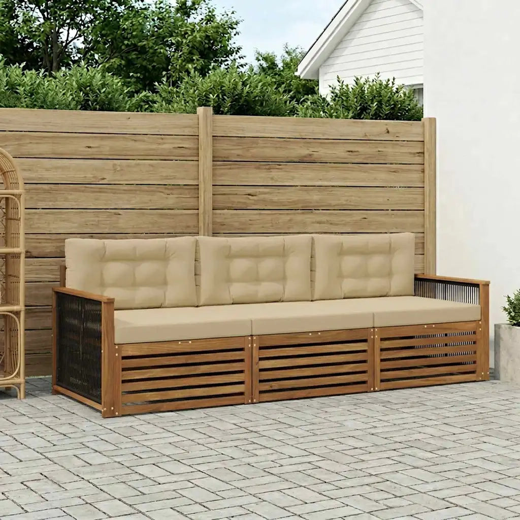 Set di divani da esterno con cuscino 3 pcs Naturale e Beige 3382966