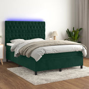 Letto a Molle con Materasso e LED Verde Scuro 140x200cm Velluto 3136308