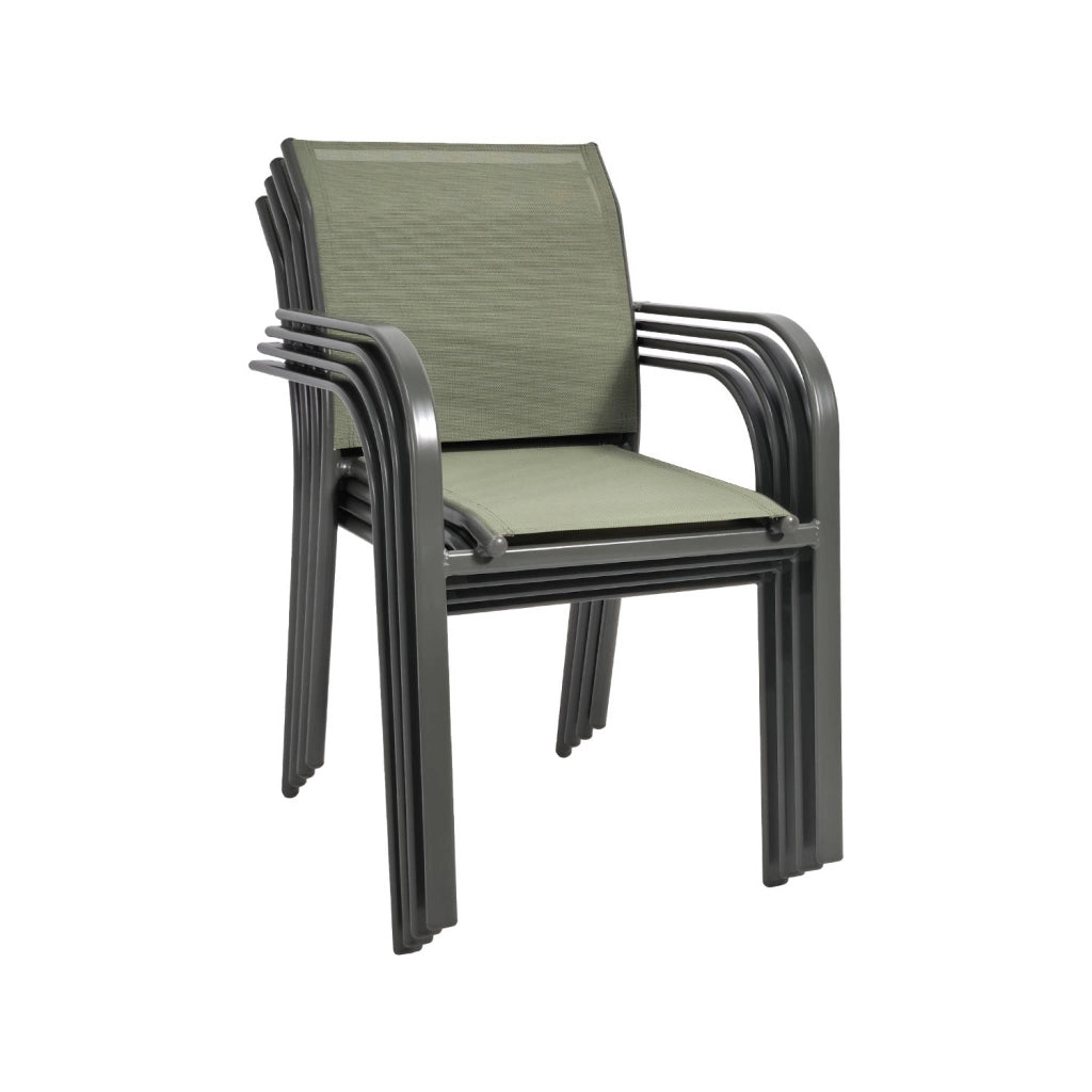 Set 4 sedie da giardino in alluminio e textilene, verde kaki