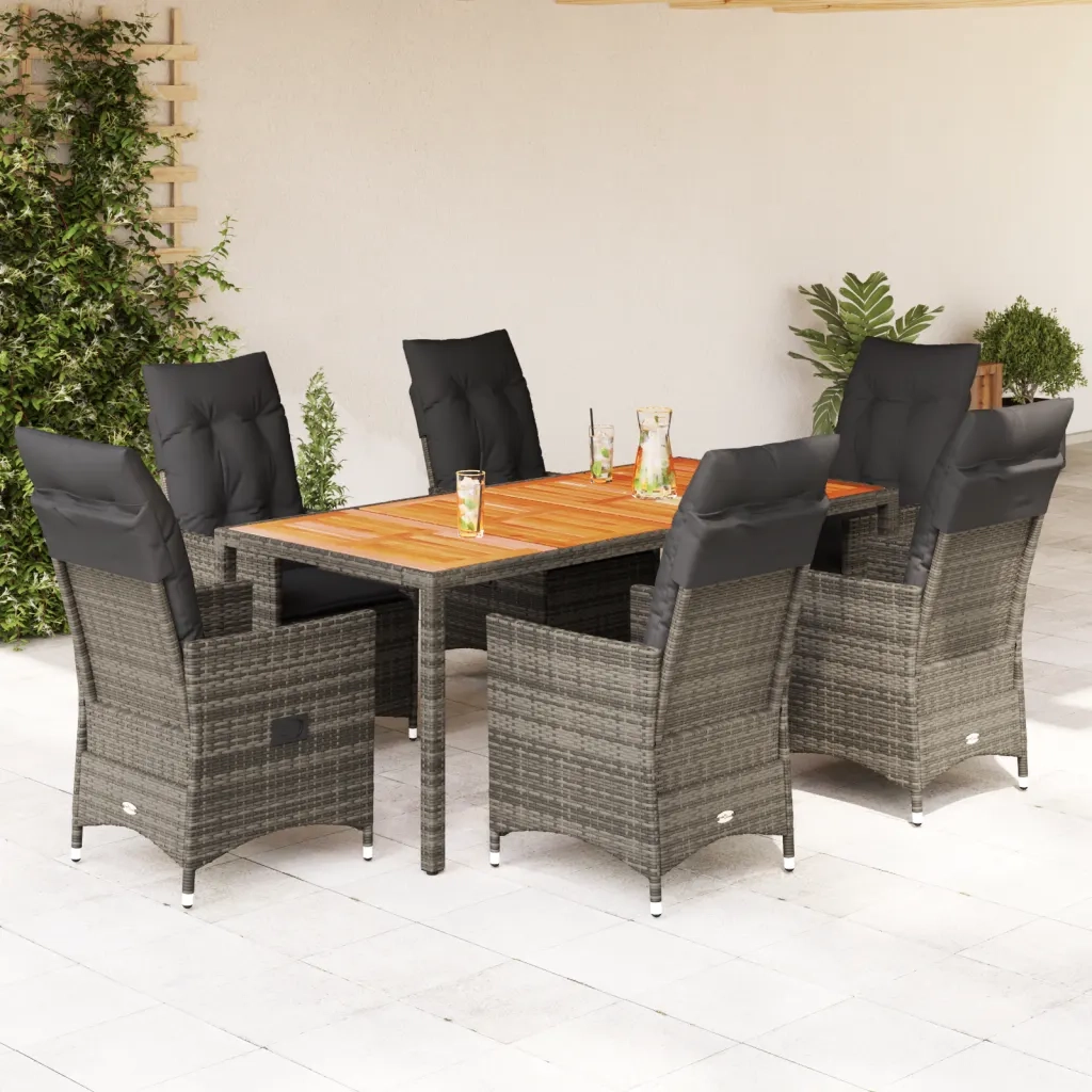 Set da Pranzo da Giardino 7 pz con Cuscini in Polyrattan Grigio 3276729