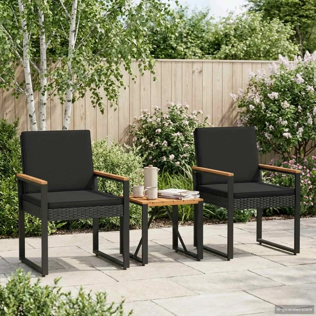 Set Mobili da Esterno con cuscino 3 pz | Set Salotto da Giardino Nero polyrattan