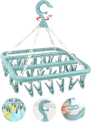 Wastafetta pieghevole con 32 clip - utile per calze e capi per bambini - blu