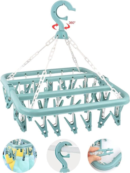 Wastafetta pieghevole con 32 clip - utile per calze e capi per bambini - blu