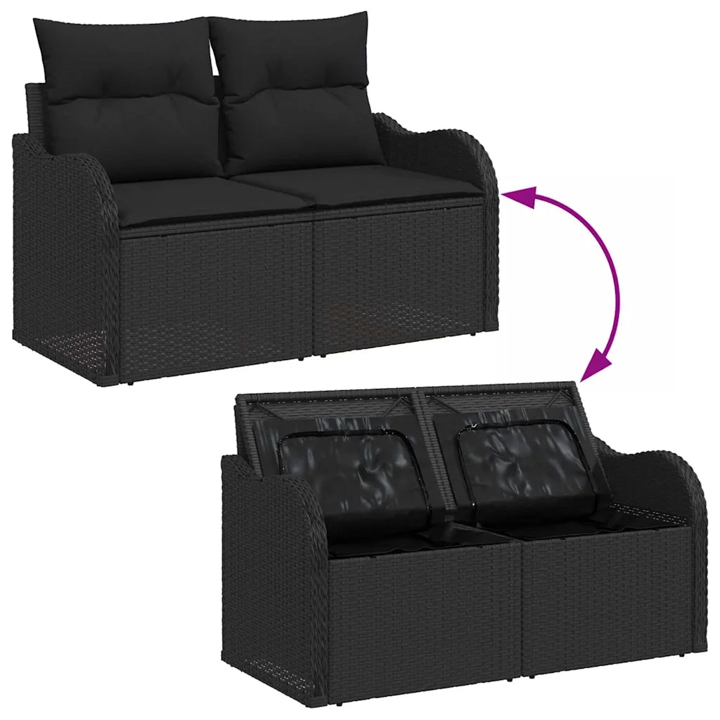 Set Divano da Giardino con archiviazione 6 pcs Nero polyrattan 3354392