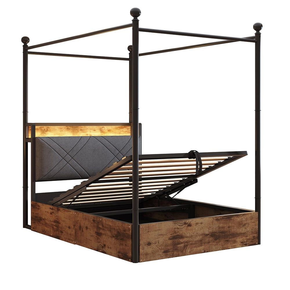 Letto ferro 90x190cm?- Xylo - idraulico LED USB baldaquin nero