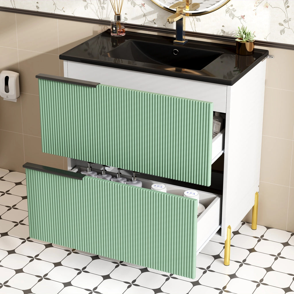 Mobile Sottolavabo con Lavabo in Ceramica e Cassetti ¨C MINIMAL ¨C Verde