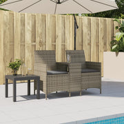 Divano Giardino 2 Posti con Tavolo e Cuscini-Sofa da Giardino-Divanetto da esterno Grigio Polyrattan