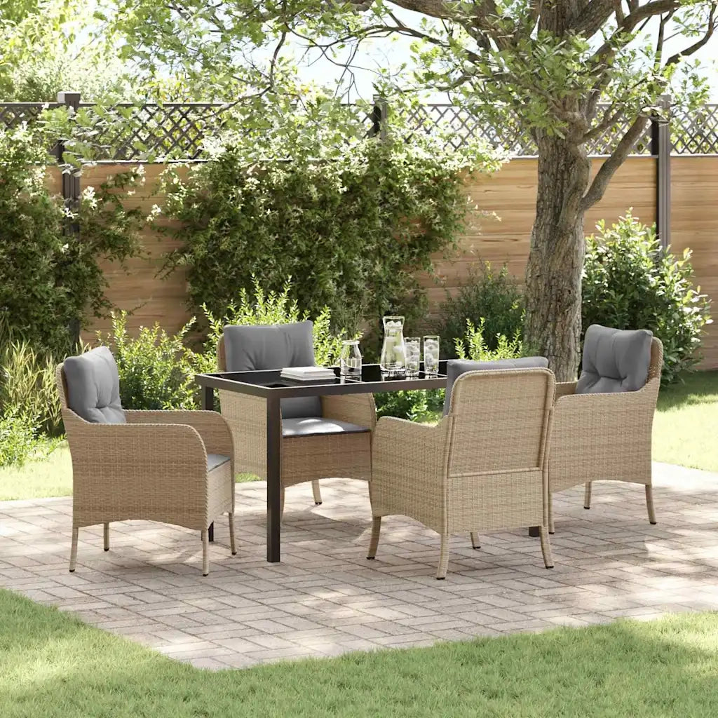 Set da Pranzo per Giardino con cuscino 5 pcs Beige polyrattan 3380178