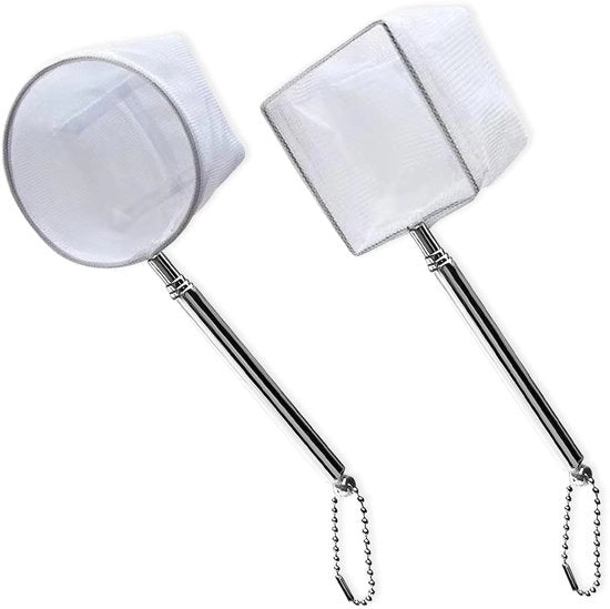 Reticolo per acquario 2 pezzi - Reticolo finemente intrecciato - Manico in acciaio inossidabile estensibile - Profondità 5 cm - Per acquario/vasca - Mantiene l'acqua pulita