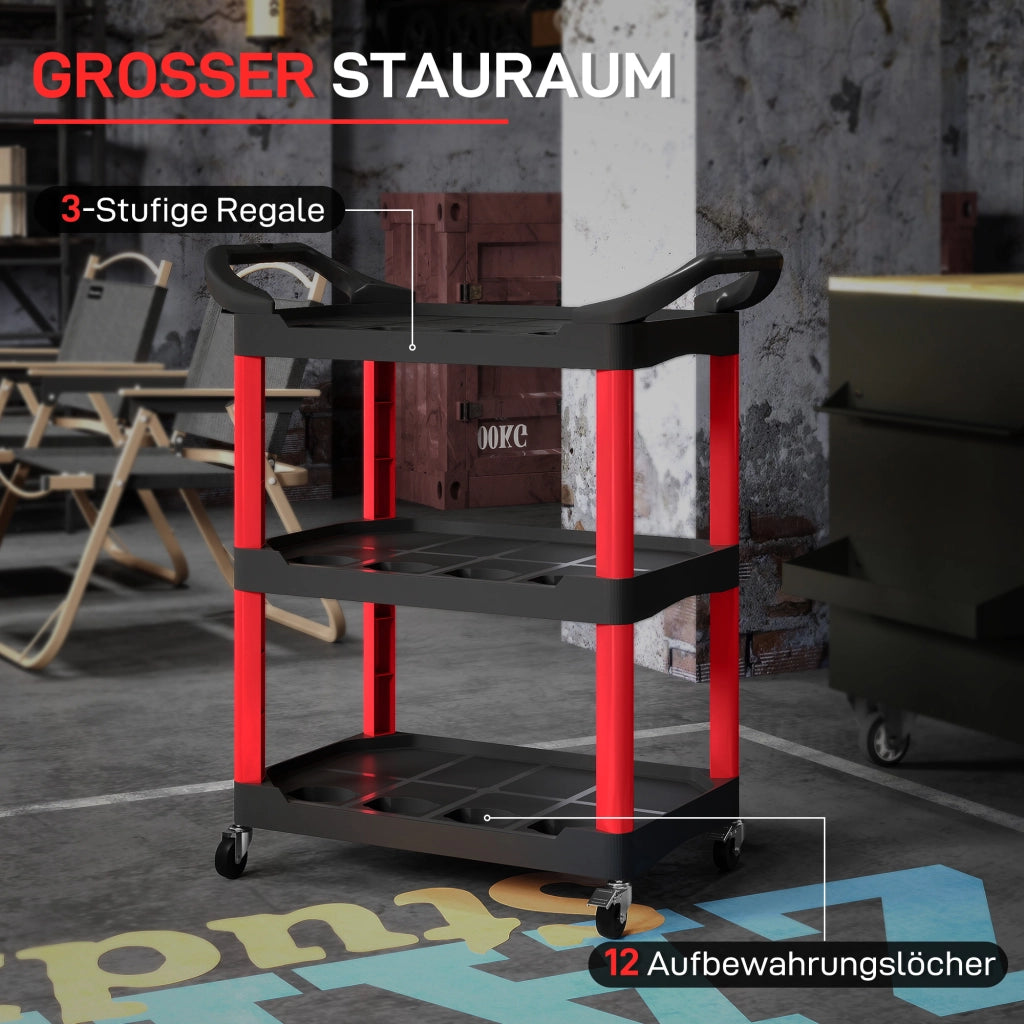Carrello portautensili 3 ripiani ¨C Xylo ¨C rosso plastica con ruote