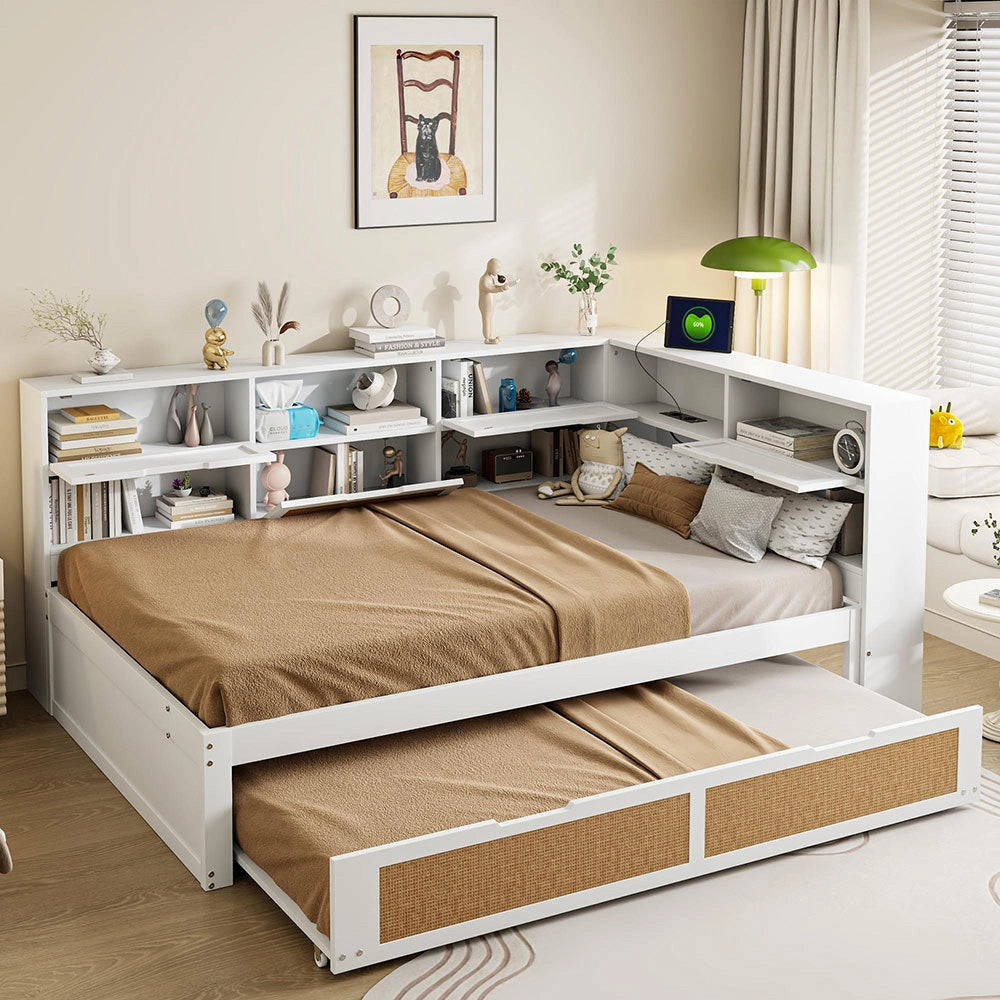 Divano letto legno - Xylo - 140x200 cm gigogne USB bianco