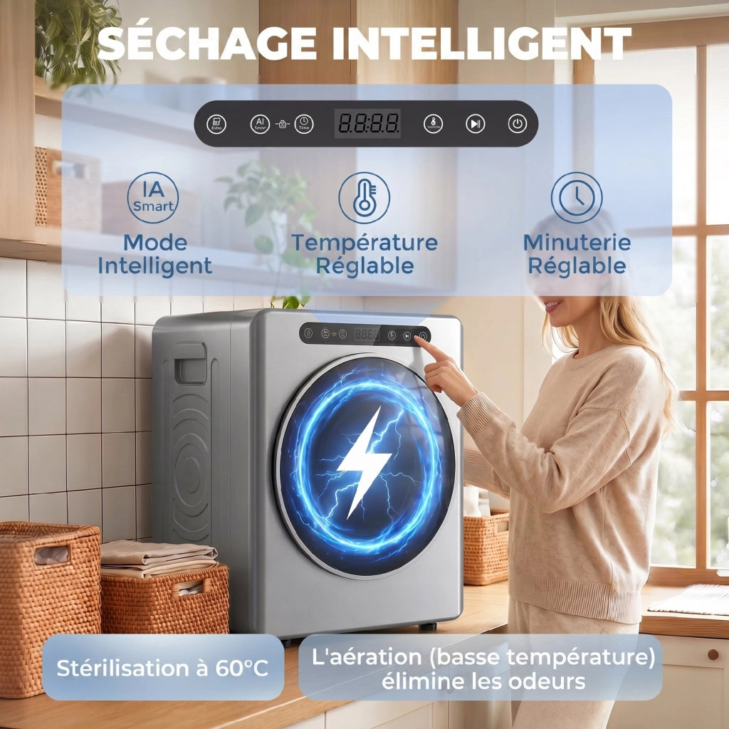 Asciugatrice Elettrica 1000W ¨C Xylo ¨C 3 Kg, 6 Modalit¨¤, Acciaio Inossidabile, Argento