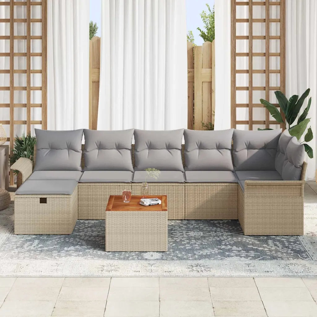 Set Divano da Giardino con cuscino 8 pcs Beige polyrattan