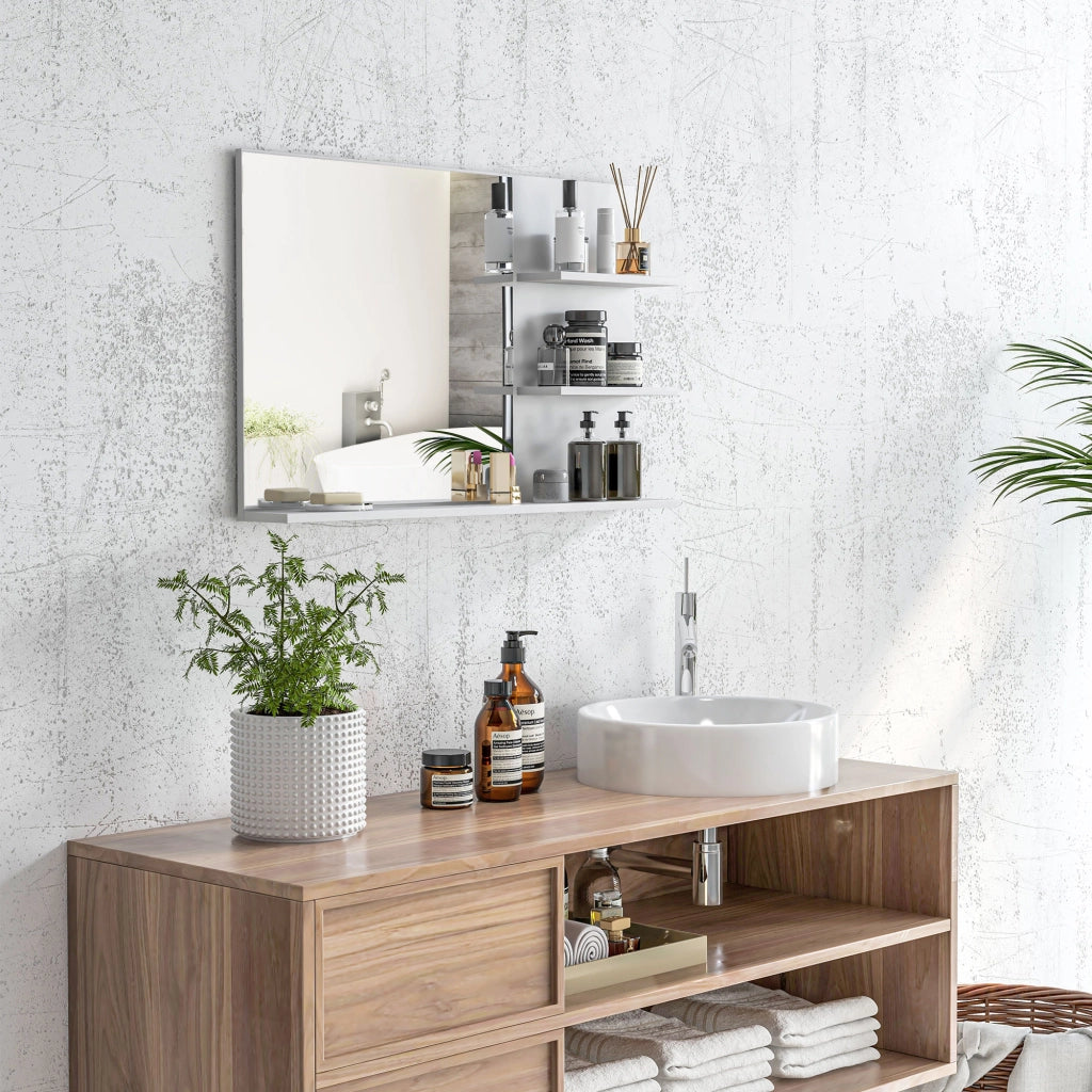 Specchio Bagno con Ripiani Laterali e Inferiore ¨C zephmum ¨C MDF Vetro Bianco 75x10x48 cm