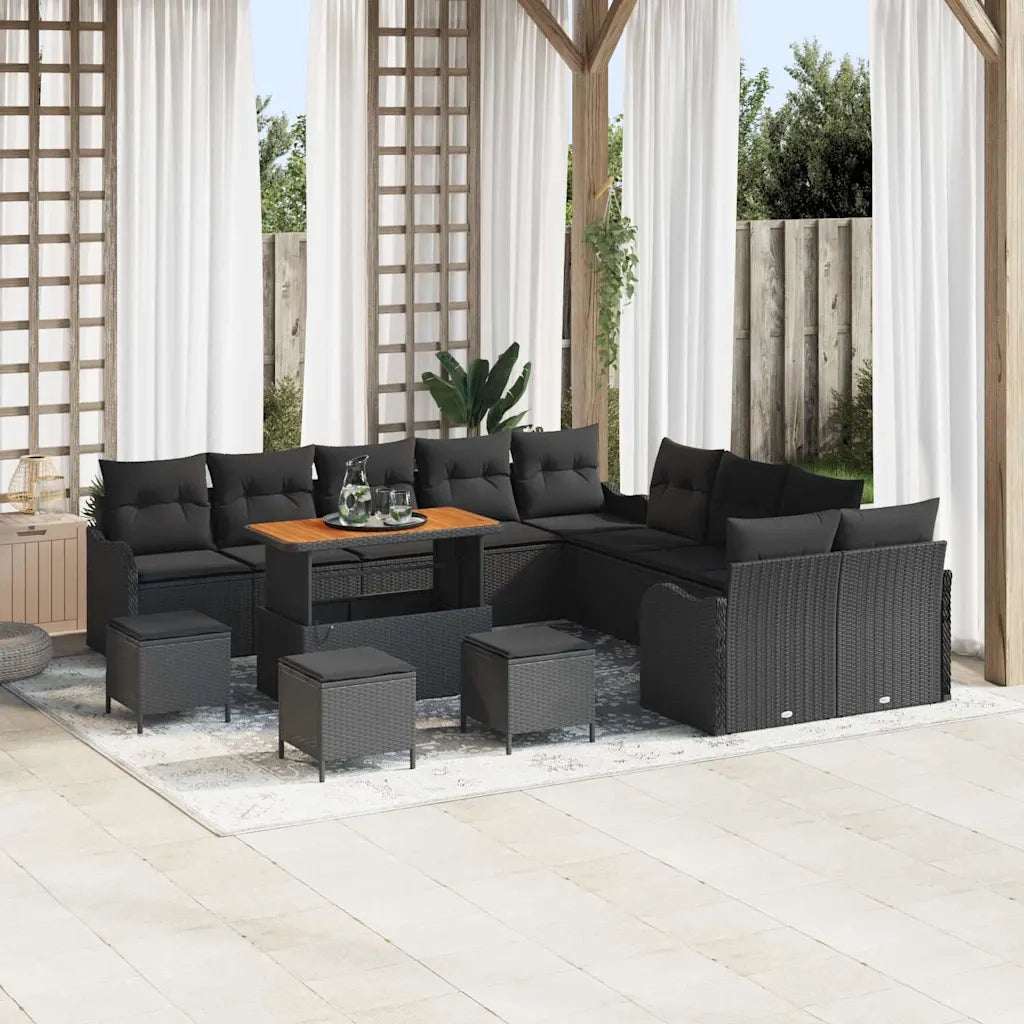Set Divano da Giardino con cuscino 14 pcs Nero polyrattan 3362329