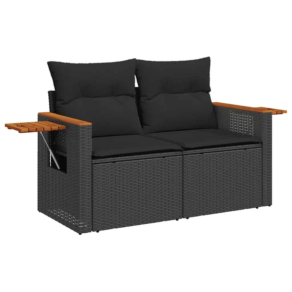 Set Divano da Giardino 6 pz con Cuscini Nero Polyrattan Acacia 3327548