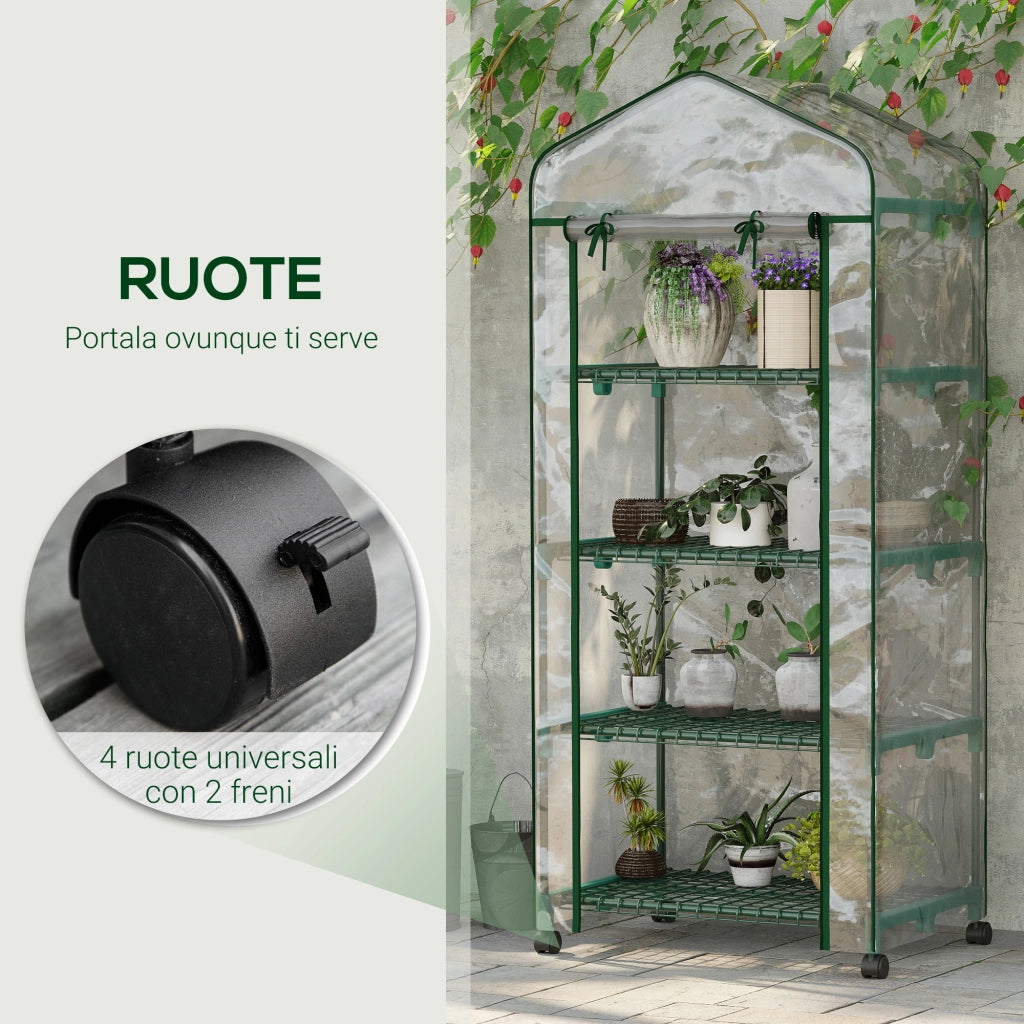 Serra Verticale da Giardino ¨C Xylo ¨C 4 Ripiani Acciaio e PVC Verde 69x50x165cm