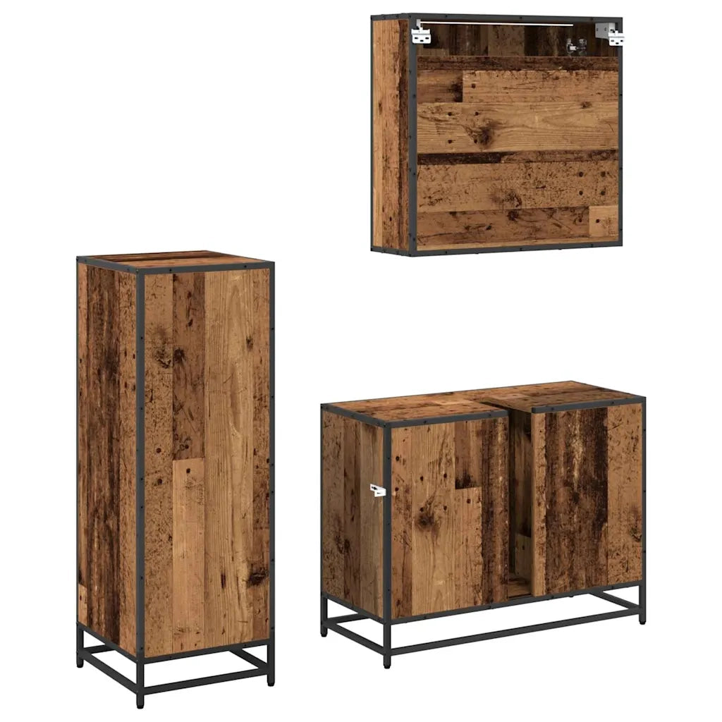 Set di mobili per il Bagno | Armadio da bagno con cassetto 3 pz Legno vecchio