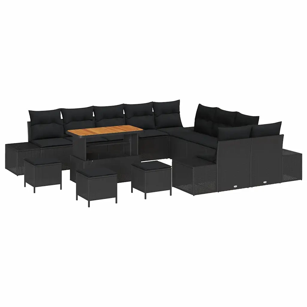 Set Divano da Giardino con cuscino 14 pcs Nero polyrattan 3362849