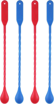 Set di cucchiai da cocktail in plastica con grattugiatore, colore rosso e blu, 24 pezzi