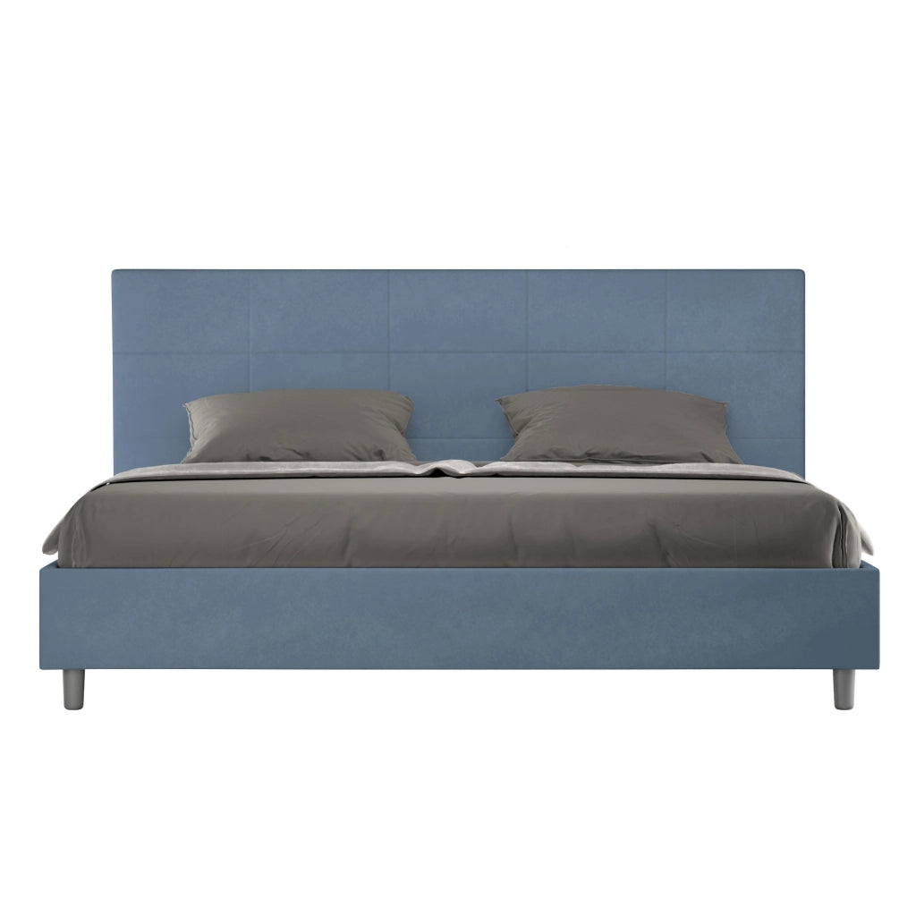 BS COM Letto matrimoniale king size contenitore imbottito 180x190 microfibra blu