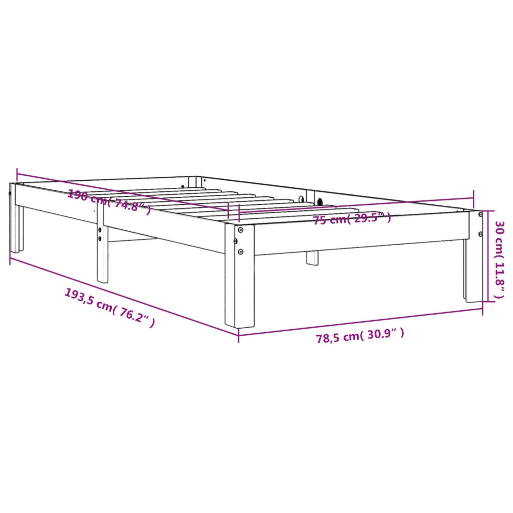 Letto senza Materasso-Struttura Letto Marrone Cera 75x190 cm in Legno di Pino 694497