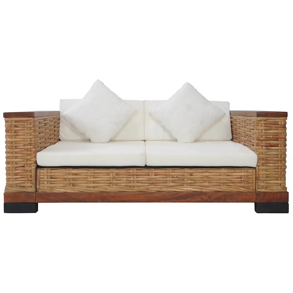 Divano a 2 Posti con Cuscini Marrone in Rattan Naturale 283079