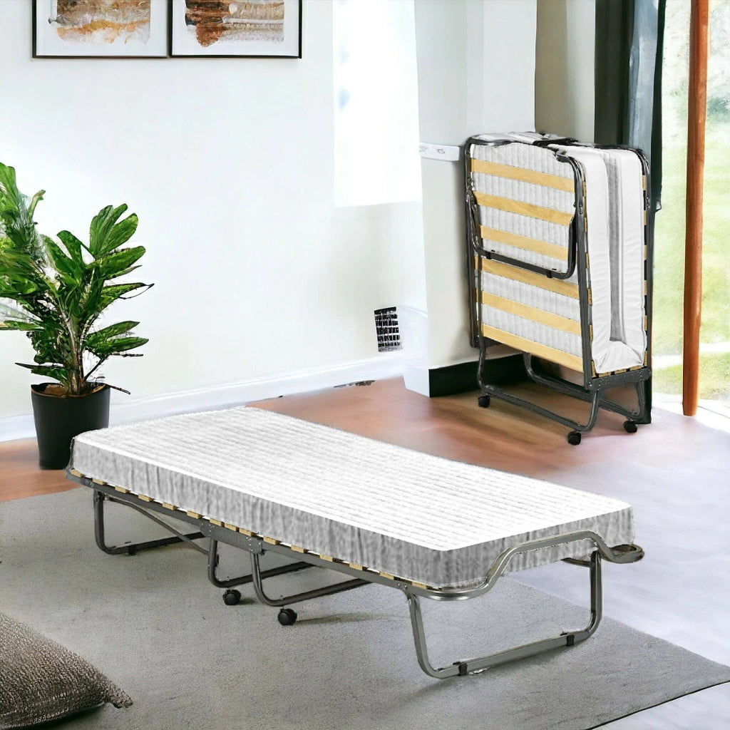 Letto pieghevole Banzi, Brandina con rete a 15 doghe, Lettino salvaspazio, 100% Made in Italy, 80x200h40 cm, materasso memory incluso